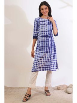 Aurelia - Women Blue Printed Pure Cotton Straight Kurta