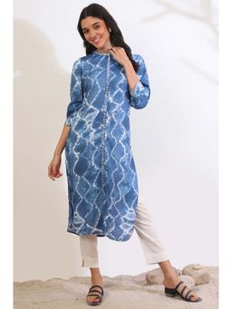 Aurelia - Women Blue Printed Zaria-Line Kurta