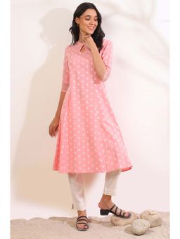 Aurelia - Women Pink Yarn Dyed Cotton Blend Flared Kurta
