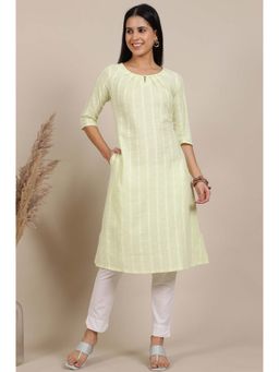 Aurelia - Women Green Yarn Dyed Cotton Blend Flared Kurta