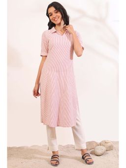 Aurelia - Women Orange Yarn Dyed Cotton Flax Straight Kurta