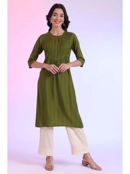 Aurelia - Women Green Yarn Dyed Rayon A-Line Kurta