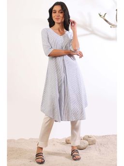 Aurelia - Women Blue Yarn Dyed Cotton Blend A-Line Kurta