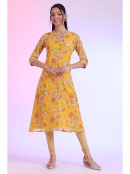 Aurelia - Women Yellow Printed A-Line Kurta