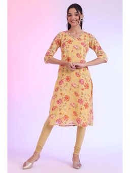 Aurelia - Women Yellow Printed Straight Kurta