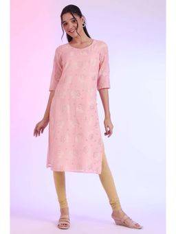 Aurelia - Women Pink Printed Straight Kurta