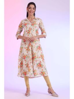 Aurelia - Women White Printed Cotton Lurex A-Line Kurta