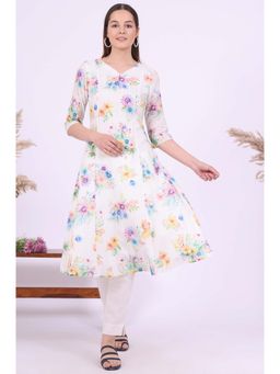 Aurelia - Women White Printed Pure Cotton A-Line Kurta