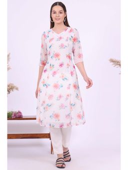 Aurelia - Women White Printed Georgette A-Line Kurta