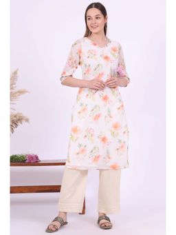 Aurelia - Women Yellow Printed Georgette Straight Kurta