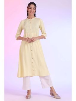 Aurelia - Women Yellow Solid Rayon A-Line Kurta