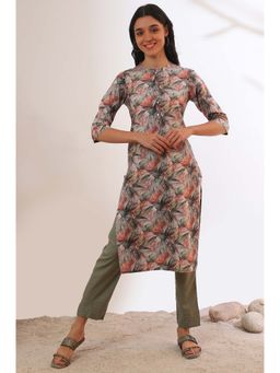 Aurelia - Women Green Printed Pure Cotton Straight Kurta