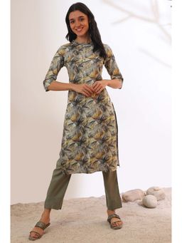 Aurelia - Women Grey Printed Pure Cotton Straight Kurta