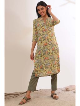 Aurelia - Women Yellow Printed Straight Kurta
