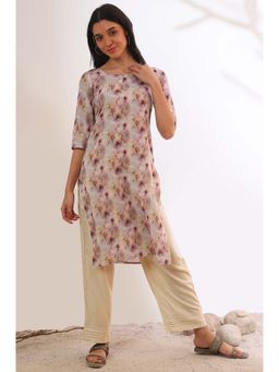 Aurelia - Women Purple Printed Pure Cotton Straight Kurta