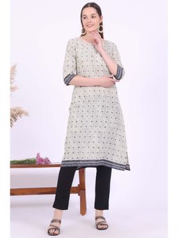 Aurelia - Women Beige Printed Modal Straight Kurta
