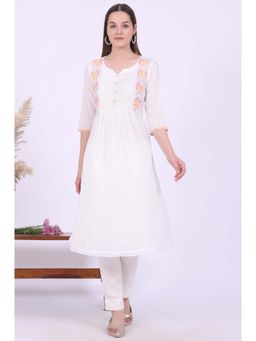 Aurelia - Women White Embroidered Pure Cotton A-Line Kurta