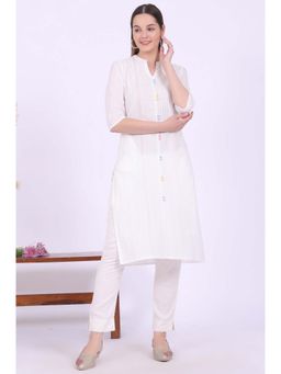 Aurelia - Women White Solid Pure Cotton Straight Kurta
