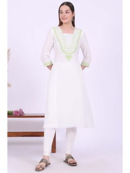 Aurelia - Women White Embroidered A-Line Kurta