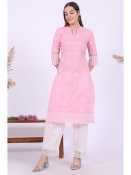 Aurelia - Women Pink Embroidered Pure Cotton Straight Kurta