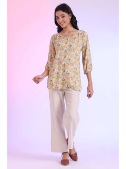 Aurelia - Women Yellow Printed Modal Straight Kurti