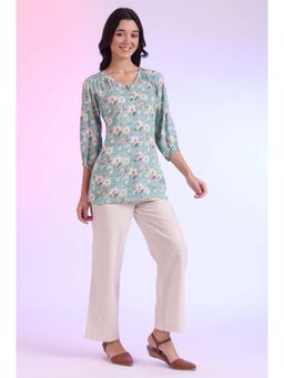 Aurelia - Women Blue Printed Modal Straight Kurti