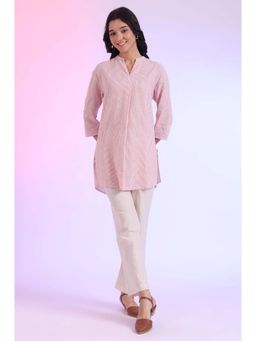 Aurelia - Women Orange Yarn Dyed Cotton Blend Straight Kurti