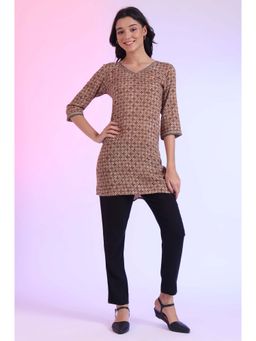 Aurelia - Women Brown Printed Modal Straight Kurti