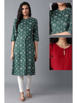 W - Green Viscose Printed Kurta (Pack of 2)