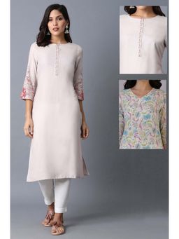 W - Pink Viscose Floral Kurta (Pack of 2)