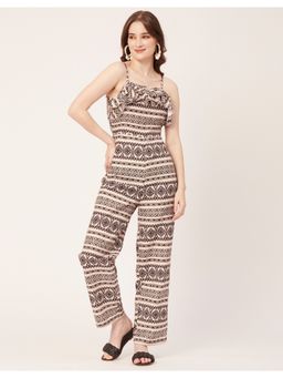 Moomaya - Casual Romper Frilled Printed Jumpsuit