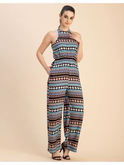 Moomaya - Halter Neck Printed Rayon Summer Jumpsuit