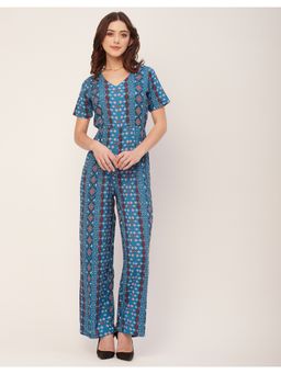 Moomaya - Half Sleeve Printed Rayon Jumpsuit