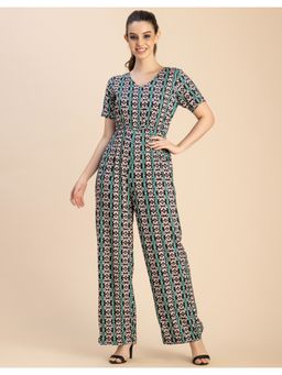 Moomaya - Half Sleeve Printed Rayon Jumpsuit