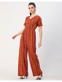 Moomaya - Half Sleeve Printed Rayon Jumpsuit