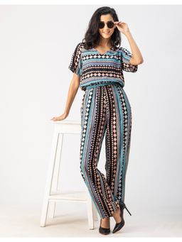 Moomaya - Elegant Printed Rayon Full Leg Jumpsuit