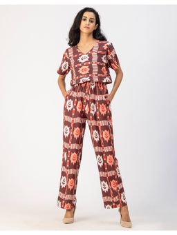 Moomaya - Elegant Printed Rayon Full Leg Jumpsuit