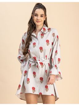 Moomaya - Casual Printed Collar Shirt Mini Dress