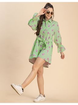 Moomaya - Casual Polka Dots Collar Shirt Mini Dress