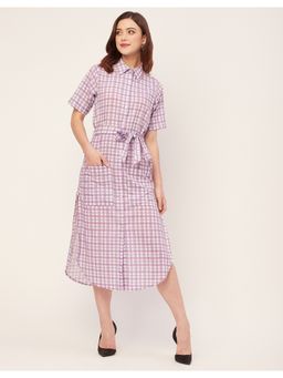Moomaya - Trendy Half Sleeve Collar Midi Dress