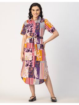 Moomaya - Trendy Half Sleeve Collar Midi Dress