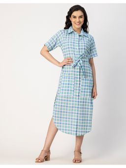Moomaya - Trendy Half Sleeve Collar Midi Dress