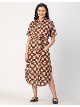Moomaya - Trendy Half Sleeve Collar Midi Dress