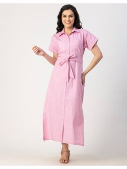 Moomaya - Trendy Half Sleeve Collar Midi Dress