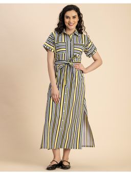 Moomaya - Trendy Half Sleeve Collar Midi Dress