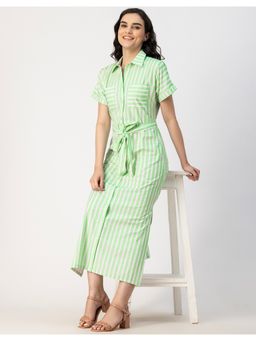 Moomaya - Trendy Half Sleeve Collar Midi Dress