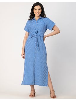 Moomaya - Trendy Half Sleeve Collar Midi Dress