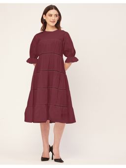 Moomaya - Tiered Cotton Casual Half Sleeves Dress