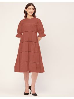 Moomaya - Tiered Cotton Casual Half Sleeves Dress
