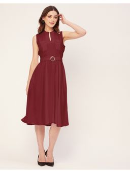 Moomaya - Elegant Mandarin Collar Midi Dress (Set of 2)